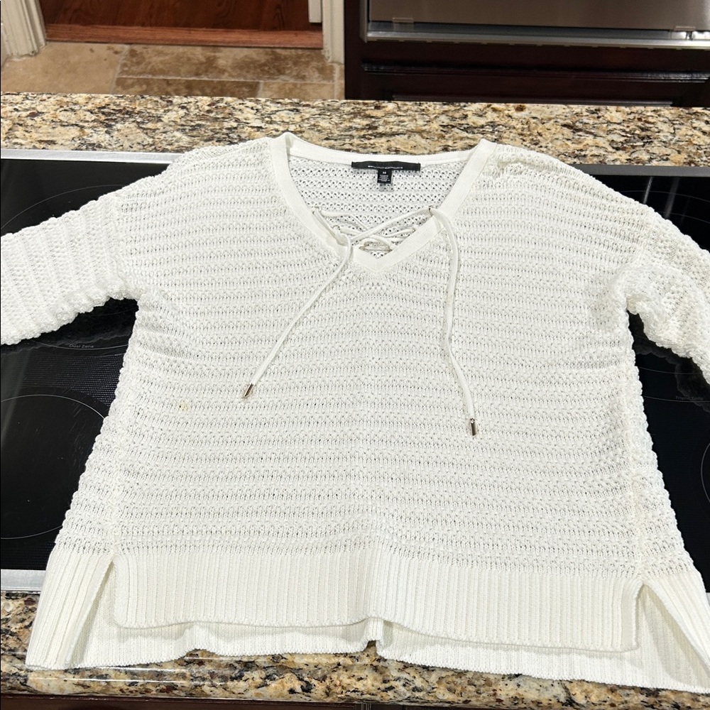 White House Black Market Cream V-Neck Sweater